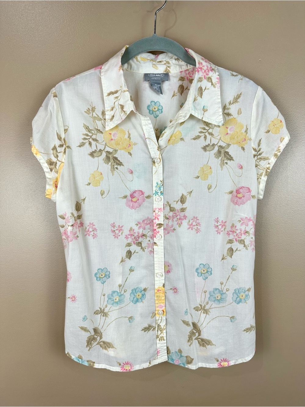 Vintage Y2K Old Navy Ditsy Floral Button Down Shirt M Cottagecore Feminine